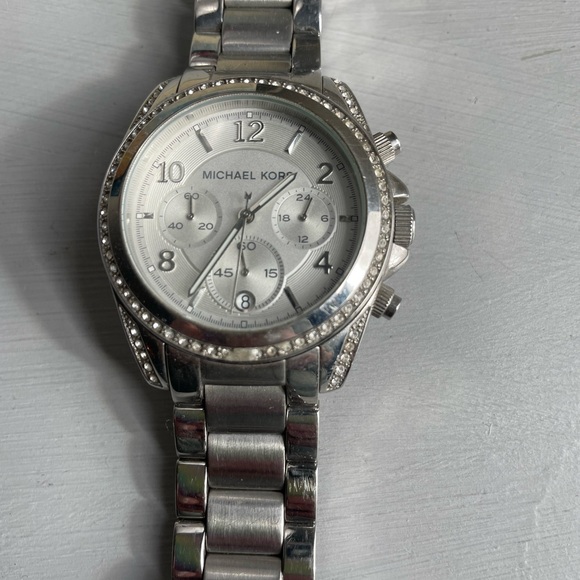Michael Kors Silver Chronograph Watch with Crystal Details